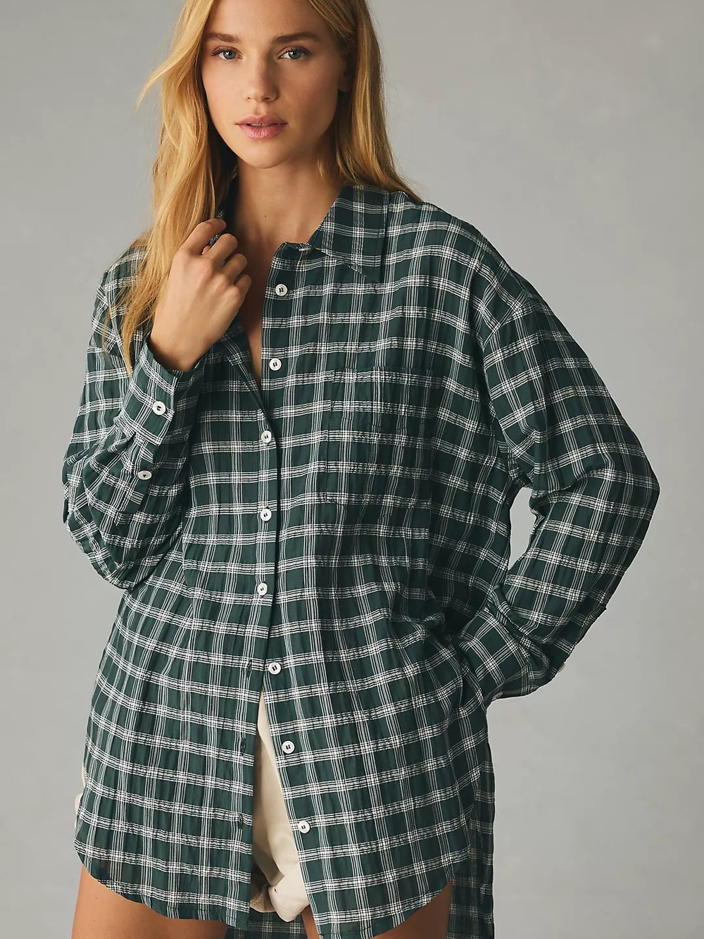 Anthropologie Maeve The Bennett Buttondown Shirt Plaid Edition Green Womens XL - Picture 3 of 13